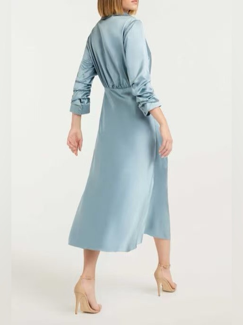 NWT $595 Cinq À Sept Jacey Silk Charmeuse Midi Wrap Shirtdress In Ocean Dew - Picture 3 of 7